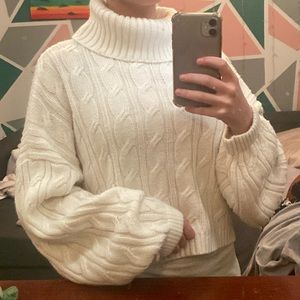 White knit turtleneck sweater